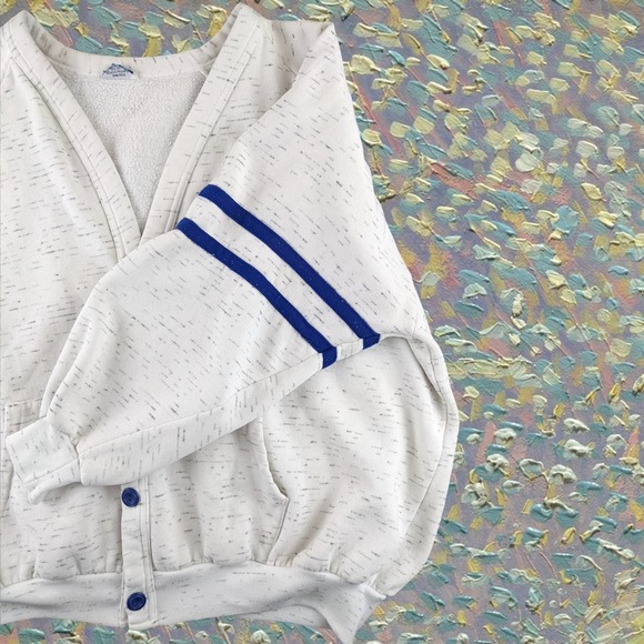 Vintage 90s Model T Blue Striped Las Vegas Heather Grey Cardigan Unisex - Picture 3 of 5